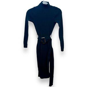 prettyknit black belted ribbed dress